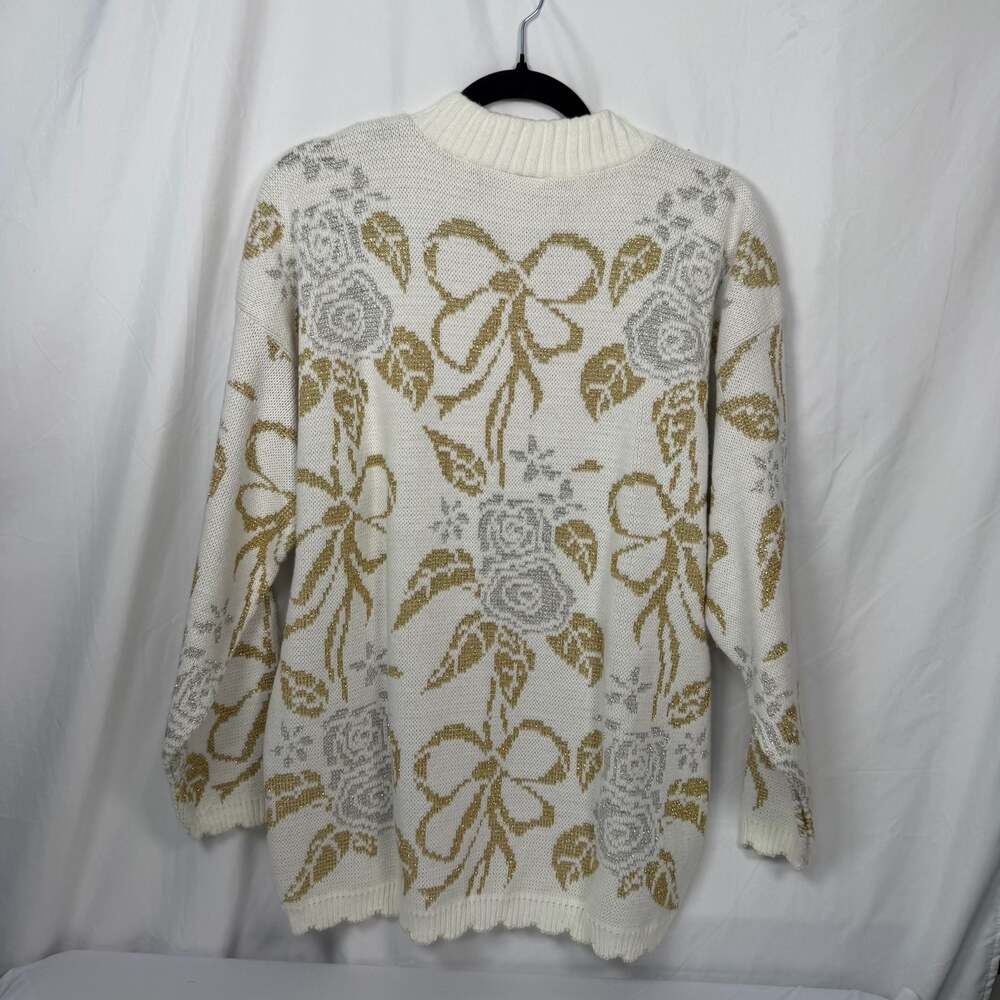 Vintage Dana Scott Metallic Floral Bow Sweater Size Medium - Picture 3 of 6